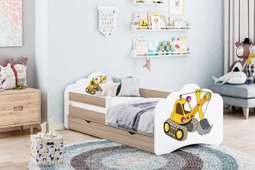 Happy Babies Kinderbett - Mit Matratze & Schublade und Rausfallschutz, 80x160, Mädchen Kinderbetten & Jugendbett Jungen Kids Bed, Jugendbett für Bodentief Ausziehbett Kleinkind, Lattenrost
