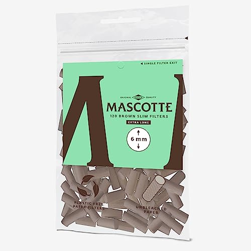 Mascotte® X-LONG Slim Filters 6 mm | 120 Sachets de 20 Filtres (2400 Pièces) | Filtres Extra Longs Non Blanchis avec Surface Adhésive | Emballage Refermable | Qualité Premium
