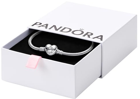 PANDORA Moments Heart Clasp Snake Chain Bracelet - Compatible Moments Charms - Gift for Her - Sterling Silver Shine - With Gift Box - 7.9