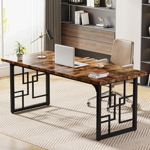 Tribesigns Scrivania 160 cm per Laptop, Ufficio, Studio, Home Office, Computer, Camera da Letto - Stile Industriale, Struttura in Metallo, Marrone Vintage e Nero