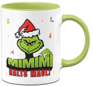 Tassenbrennerei Grinch Tasse - MiMiMi Halts Maul - Weihnachtstasse lustig - Kaffeetasse mit Spruch, Weihnachtsmotiv - Deko (Grün)