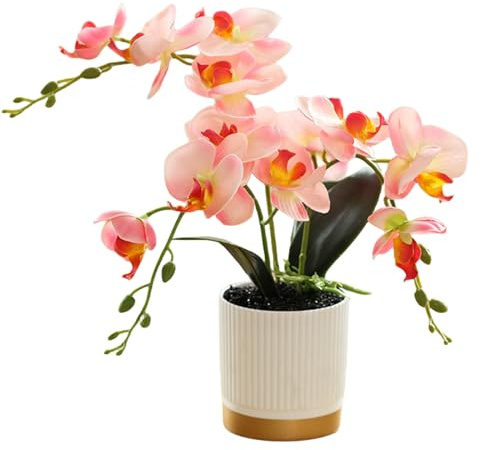 Generisch Künstliche Orangefarbene Dreizackige Orchideenblume im Topf Goldener Boden Phalaenopsis Dekorationsblume mit Blumentopf Eingetopfte Weiße Schmetterlings Simulationsblume (Rosa)