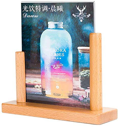 LuminescentDream Desktop-Ständer aus Acryl-Kunststoff,A4 / A5,doppelseitiger transparenter T-Display-Ständer,Holzfuß,ideal für Werbeaktionen,Restaurants,Fotorahmen,Dokumente und mehr