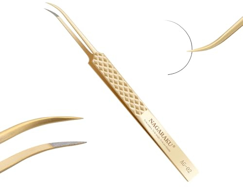 NAGARAKU Fiberspets Volym Ögonfranspincett Professionell Precision Wimpertång Halkfritt Handtag Ögonfranspincett 5cm Smal Lång Böjd Spets Böjd Pincett För Individuella Fransar Eller Lash Fans (AG-02)