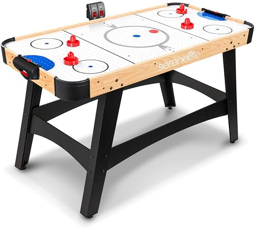 Serenelife Mesa de Hockey de Aire de 58”, Marcador de Puntos LED Digital, Dispensador de Discos, Accesorios