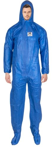 ATERET Disposable Coveralls I 5 Pack, Blue I Protective Suit, Fire Retardant, Full Body Suit w/Attached Hood for Oil & Gas