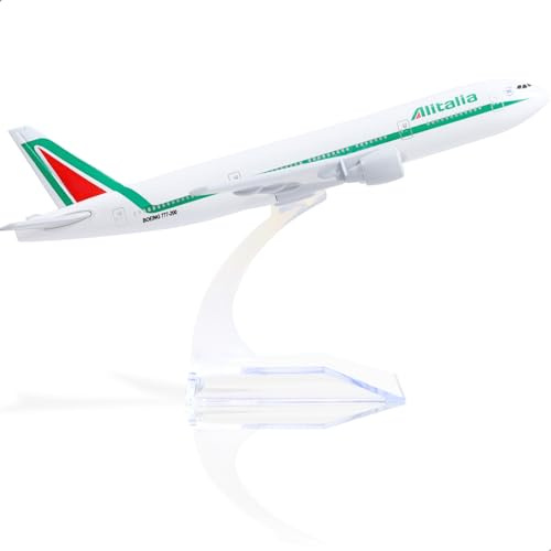 QIYUMOKE Modello di Aereo in Metallo Pressofuso Alitalia 777 in Scala 1/400. Modello Boeing 777 Con Supporto. Set di Modelli da Collezione in Lega di Aeroplani può Essere Utilizzato Come Regalo.