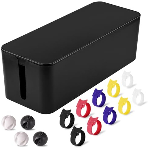 TuweChen Cable Management Box - Large Cable Organizer Box to Hide Wires & Power Strips, TV & Desk Computer Wires, Cord Organizer Box for Home & Office, Black