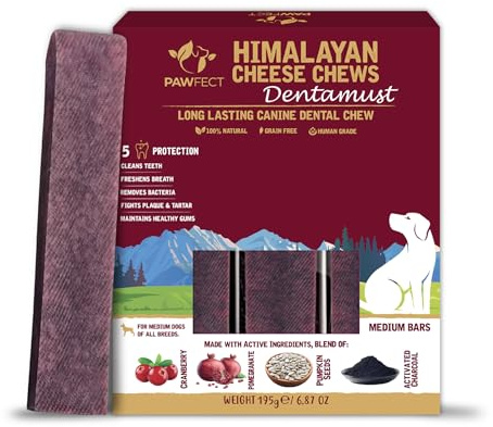 Pawfect Dentamust Himalayan Yak Chews with Cranberry & Pomegranate for Medium Dogs - Long Lasting Dog Chews with Superfoods - All Natural, MultiFunctional Dog Treats - Pack of 3 (195g/6.88oz)