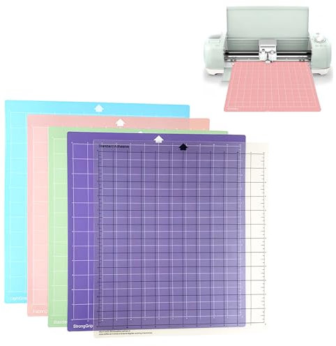 5 Stück Schneidematte 12x12 Zoll, Bastelmatte Haltbare PVC, Schneideunterlage, Selbstklebende Ersatzschneidematten, Schnittmatte Gerasterte Klebrig, Matte Plotter Schneidunterlage
