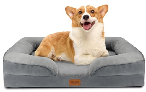 Nobleza Large Dog Bed, Orthopedic Dog Sofa Beds with Removable Washable Cover, Soft Plush Dog Beds Large, Egg Crate Foam Pet Couch bed, Waterproof Dog Bed for Medium Large Dogs, Grey, 89x63x17cm |