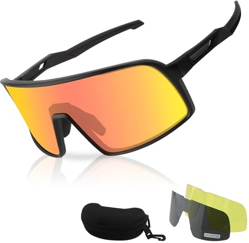 FOCUHUNTER Sports Glasses for Men Women, Cycling Eyewear for Baseball Running Cycling Glasses 3 Lenses