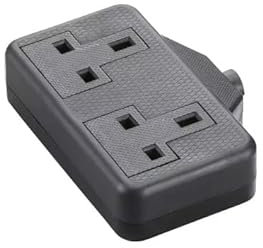 Mr. Gadget's Solutions Extensión de 2 enchufes, de goma, 2 bandas, 13 A, enchufe de remolque resistente (negro)