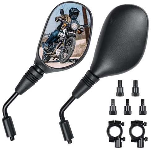 Cretassion Specchietti Moto Omologati 2 Pezzi, Specchietto Retrovisore con 22mm Morsetto, 8mm / 10mm Filettato, Regolabili per Scooter, ATV, Cruiser, Moped