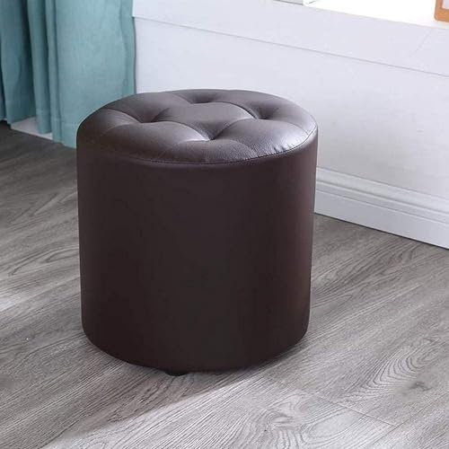 Generic Fußhocker, Ottoman Leder Fußhocker, Wohnzimmer Runder Fußhocker Mit Rutschfesten Füßen Für Schlafzimmer Balkon Büro Fußstütze/Braun/32 * 32 * 28Cm