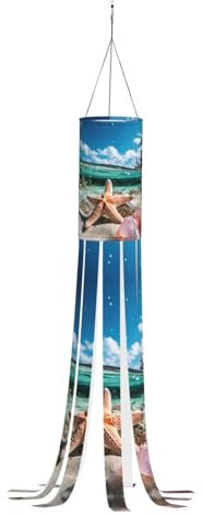 WCXTHGFA Windsack mit Seestern und Korallen am Strand, vielseitig, charmante Outdoor-Dekoration für Herbst, Erntedankfest, Winter