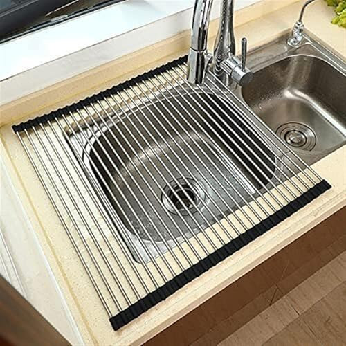 Extra Large Dish Drying Rack Over The Sink Dish Drying Rack Multipurpose Dish Rack Roll up Dish Drying Rack Foldable Sink Rack Mat for Kitchen Counter RV Accessories Camper Trailers (52X50)
