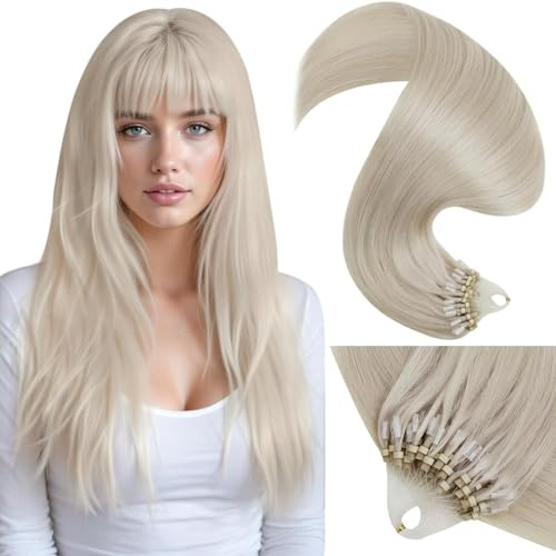 Microlink Hair Extensions Human Hair, Platinum Ash Blonde 14 Inch | 50g Lightweight Cold Fusion Tip, Short Sraight Remy Hair for Women, Natural-Looking Blend, Add Length for Party