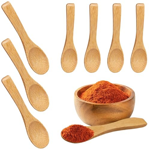 Alovez 8 Pack Wooden Spoons Handmade 3.54 Small Wooden Spoons Short Handle Wooden Spoon for Spices Mini Wooden Spoons for Sauces Sugar Salt Dips Spices Condiment Honey Mustard