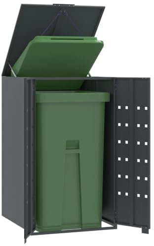 LAPOOH Mülltonnenbox für 1 Tonne Anthrazit 69x79x117 cm Stahl, Mülltonnenverkleidung, Gartenbox, Gartenschrank, Geräteschrank, Mülltonnenschrank - 4008426