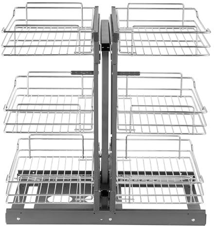 VEVOR Organisateur Coulissant d'angle à Ouverture de 38 cm de Largeur, Rangement pour Placard de Cuisine à 3 Niveaux et 6 Étagères, Panier de Rangement en Acier au Carbone Chromé Magique, Maison