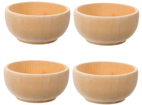 Jouets en Bois Non Finition pour Garçon et Filles 4 Pièces Bols Créatifs | Bois Brut, Bord Lisse, pour Projets Manuels et Décoration, Format Mini, Lot de 4 Set de Set