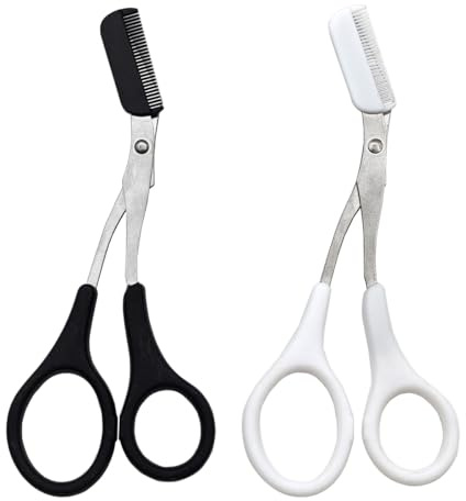 2 Stück Augenbrauenschere mit Kamm Augenbrauenschere Schere Edelstahl Augenbrauentrimmer (Schwarz Weiß)