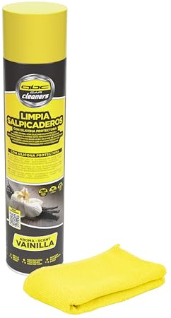 Abc Car Cleaners Spray Limpia Salpicaderos 585 ml con Bayeta. Aroma Vainilla con Silicona Protectora de Plásticos y Vinilos.