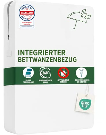 Dreamway Matratzenbezug 180x200x20cm gegen Milben & Bettwanzen - Allergiker | Milbenbezug komplett mit Reißverschluss. Wasserdicht, Bi-Ome und Öko-Tex zertifiziert. Idealer Matratzenschoner 180x200