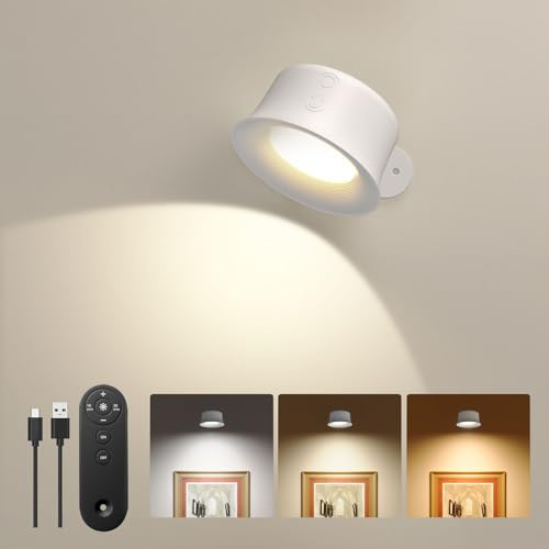 FULEN LED Wandleuchte Innen, Wandlampe mit Akku, Fernbedienung mit Touch Control, 360° Drehbare, für Wohnzimmer Schlafzimmer TreppenhausFlur kabellose wandleuchten, Weiß 1 Stück