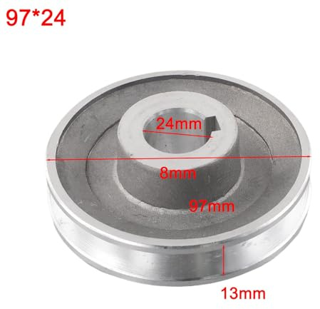 Zeroupshop Polea de correa de aluminio de una sola ranura tipo A, correa triangular, compresor de aire, polea de motor 97 x 24 mm/97 x 19 mm, accesorio de herramientas de equipo de taller plateado (97