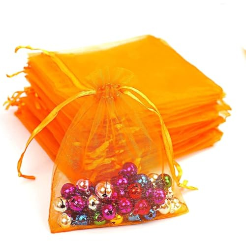 100 Stück Organzasäckchen, Organzabeutel, 9 x 12 cm, Geschenkbeutel Organza, Schmuckbeutel, Hochzeit-Säckchen, Lavendelsäckchen-Säckchen, Hochzeitsbevorzugung, Festivalparty (Orange)
