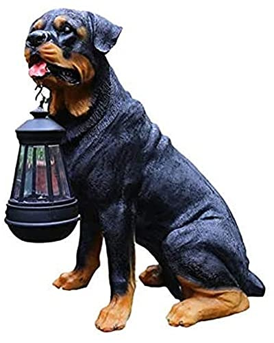 Rottweiler Statue avec lanterne solaire pour jardin, décoration d'extérieur en forme de chien pour pelouse et cour