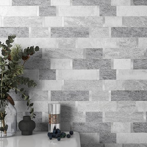 VAOVI Selbstklebende Metrofliese Küche Wand Matt Marmor Klebefliese Mosaikfliese Selbstklebend Bad(Grau 10 Stücke)