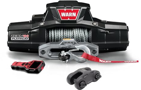 Warn Zeon 12-S Platinum 12V Electrical Utility Winch with 80 ft of 3/8 in Spydura Synthetic Rope & 12,000 lbs. - Includes Wireless Remote and Epic Dual Pin H Shape Shackle Hyperlink (95960)