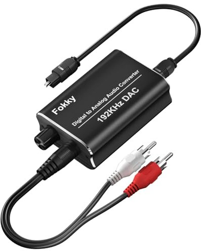 Fokky Convertitore DA, 192 kHz DAC convertitore digitale analogico, 1 m di cavo RCA per canale sinistro e destro + cavo in fibra ottica digitale a analogico per console di gioco HDTV DVD Blu-ray Sky