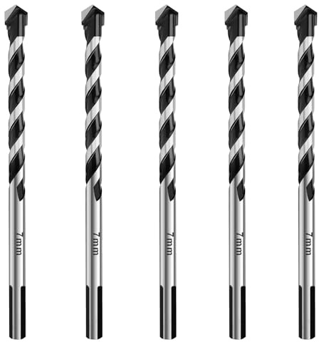 HSAWBIT 5 PACK OF - 7mm Masonry Drill Bits Set Concrete Drill Bit | Tungsten Carbide Drill Bits for Brick Walls/Glass/Plastic/Cement/Soft Tile