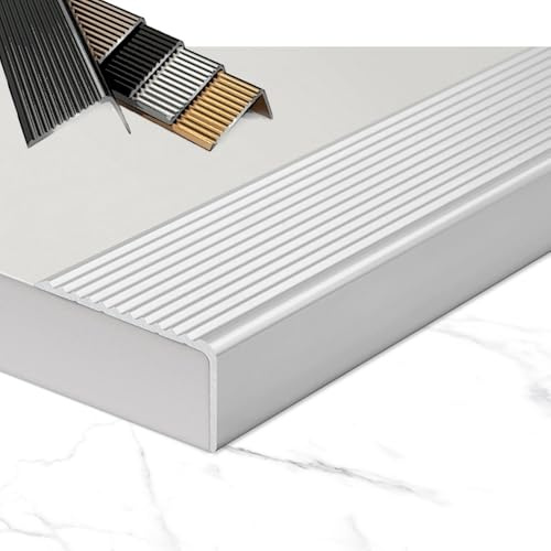 Protector de esquina en forma de L para escaleras, perfil de borde de aluminio, impermeable, acabado plateado, largo 120 x 7 cm, solución de seguridad para escaleras