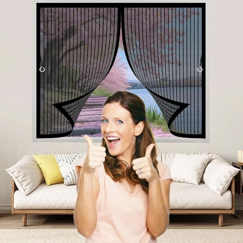 Fliegengitter Balkontür 130 x 160 cm (Anpassbar) Extra Starke Magnete Magnet-Verschluss Fly Screen Door Magnetic mit Selbstklebendes Klettband für Fenster Schiebetür, Schwarz