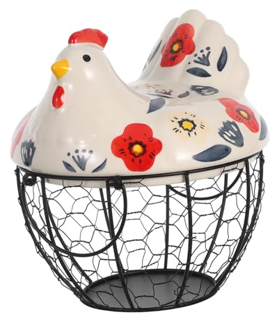 LOORGVEL Portauova in Artistico con Ceramico Forma di Contenitore Rotondo Antipolvere per Uova Fresche e Decorazione da Cucina Design Festivo per e Conservazione