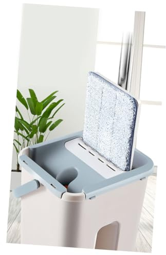 POPETPOP Balai Serpillière Plat avec Seau Fibre Microfibre Abs Acier Inoxydable pour Nettoyage Sol Parquet Multifonctionnel sans Lavage Mains