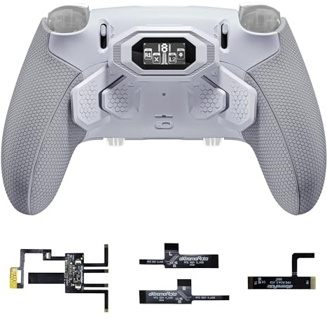 eXtremeRate BEYOND Remap Kit per ps5 Edge Controller, Display OLED & Cover Grip Ergonomici & 4 Palette Tasti Posteriori Rimappabili, Back Paddle Accessori per ps5 Edge Joystick, Grigio