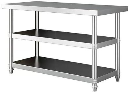 KCCRHIN Tavolo 3 Ripiani in Acciaio Inossidabile, Tavolo da Preparazione in Metallo, Scaffalatura in Metallo, Banco da Lavoro, Scaffale Multiuso per Ristoranti, Magazzini, Cucine,80x50x80cm