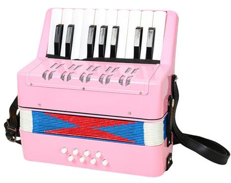 CoudarTitie Piano Accordéon Jouet Musical Éducatif 17 Touches 8 Basses Mini Instrument Musique Débutant Sangle Cuir Rétractable Matériau PP, ROSE