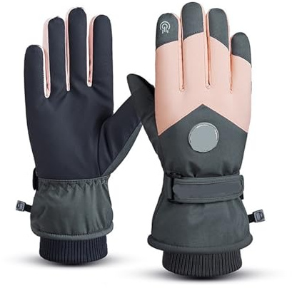 BGAZA Winter-Unisex-Skihandschuhe sowie warme, wasserdichte Touchscreen-Handschuhe aus Samt(Pink)