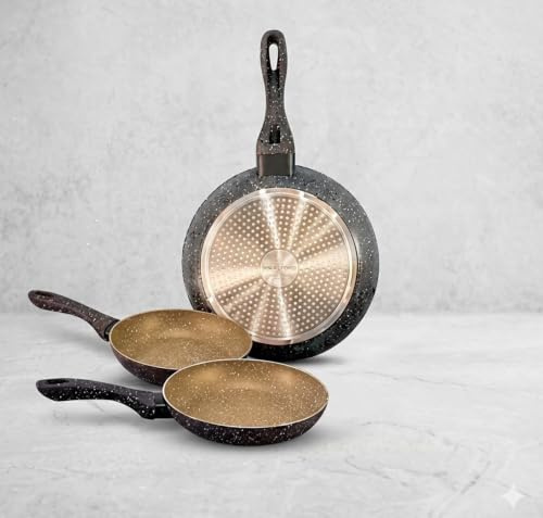 Generico Set 3 Padelle Antiaderenti 20/24/28cm, Alluminio Forgiato con Rivestimento in Nano Granito, Senza PFOA/Piombo/Cadmio, Compatibili Induzione e Gas, Set Pentole Professionali