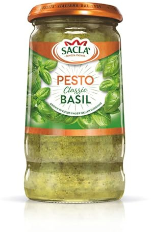 Sacla Italian Basil Pesto - Perfect with Pasta, Pizza, Garlic Bread and Tagliatelli - Made with Fresh Basil Leaves, Italian Cheeses and Pine Nuts 290g (Pack of 1)