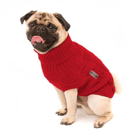 Wolters | Zopf-Strickpullover für Mops&Co in Rot | Rückenlänge 35 cm