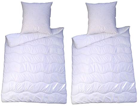 Bettenset 2X Bettdecke und 2X Kopfkissen = 4 teiliges Set Premium Weiss Allergiker Steppbett Steppbettdecke Bettwäsche 2X 135x200 cm & Kopfkissen 2X 80x80 cm Bezug 100% Polyester