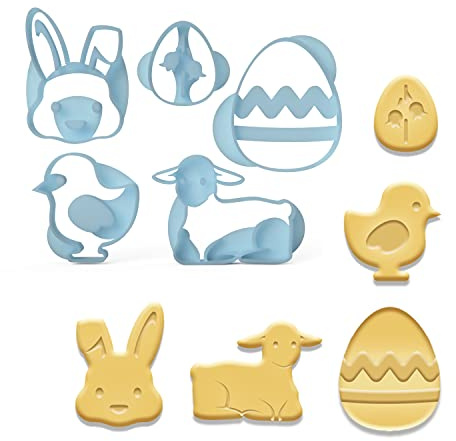 Keksausstecher Set Ostern 5 Stück – Osterhase, Lamm, Küken & Ei – Ausstechformen für Plätzchen & Kekse – inkl. Rezepte – Made in Germany